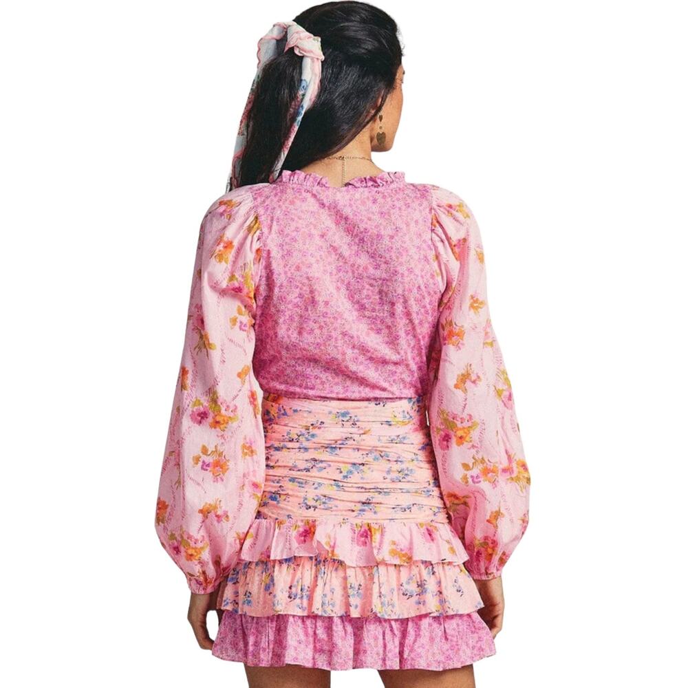Pink Ripple Women’s Size Medium Floral Flounced Ruched Minidress NEW WITH TAGS